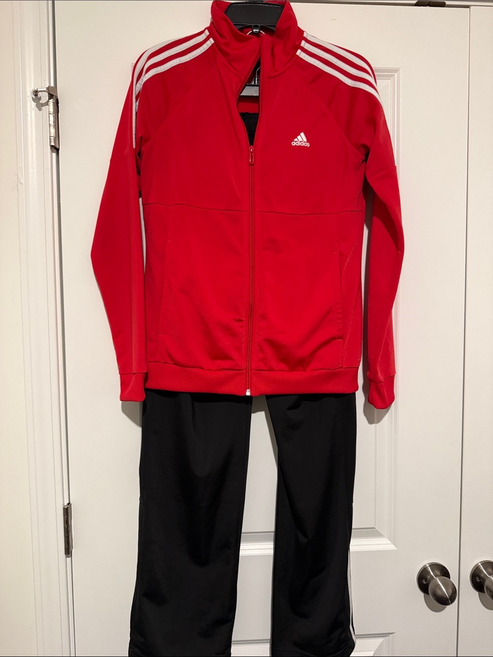 adidas Red Zip-Up Track Jacket with White Stripes